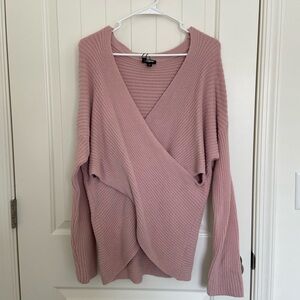 EUC Express women’s blush pink ribbed knit wrap‎ crossover sweater top medium